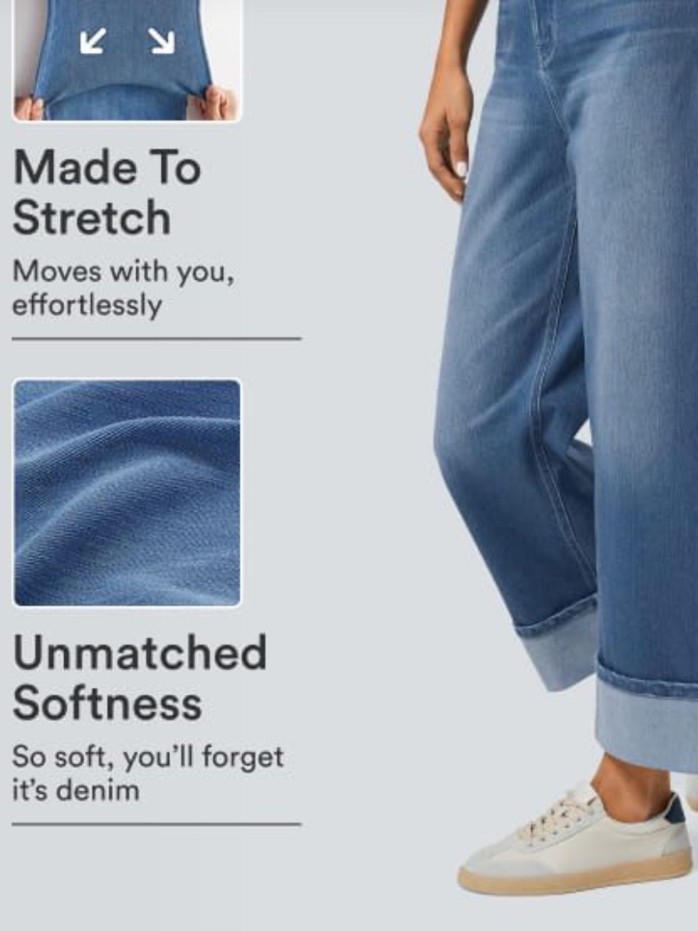 Halara Flex High Waisted Wide Leg Cuffed Jeans Stretch Denim Size S 4-6 - Picture 4 of 11